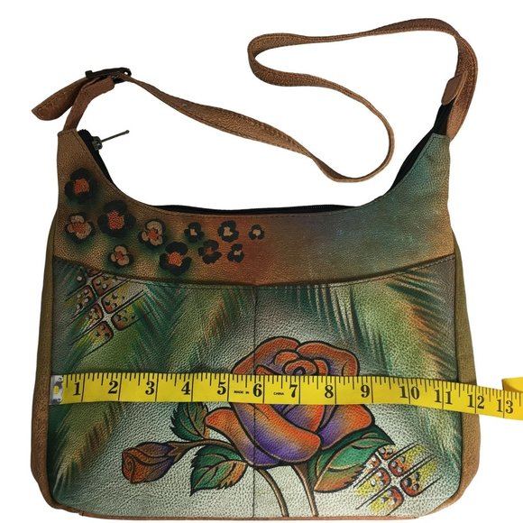 Anuschka NEVER USED Handpaint Leather Shoulder Bag Rose Distressed - Picture 5 of 11